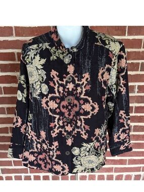 Citron Santa Monica Jacket Sz M Petite Oriental Mandarin Style Floral Boho